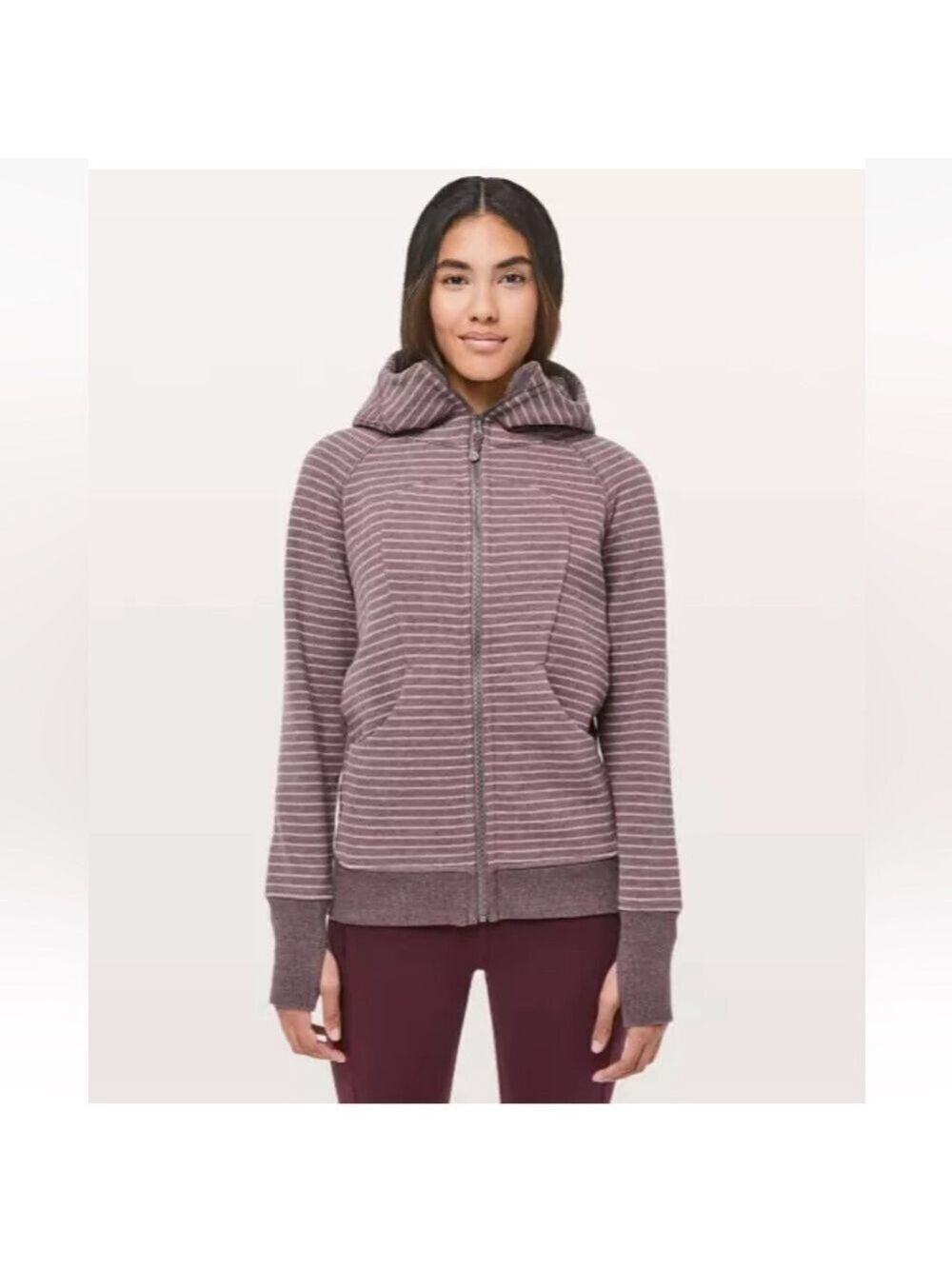 Lululemon Scuba Hoodie Classic Cotton Fleece Sz 10 Striped Heathered Misty Merlo